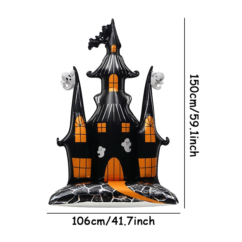 Halloween Pumpkin Castle Skeleton Foil Balloon – Standing Halloween Decoration for Party, Ghost Festival, or Home Display