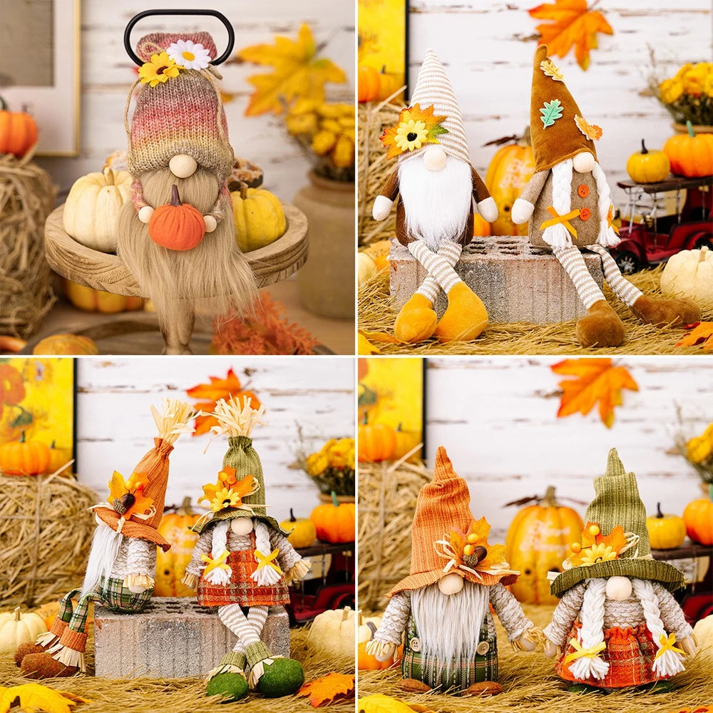 Autumn Gnome Plush Decoration – Maple Leaf & Sunflower Faceless Doll | Light-Up Fall Elf Ornament