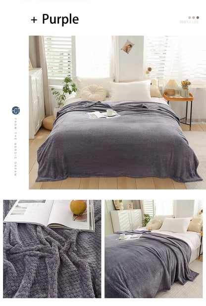 Japan-Style Coral Fleece Blanket – 300gsm Soft Fluffy Faux Fur Mink Throw, Solid & Plaid Sofa Cover & Bedspread