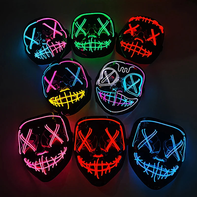 Wireless Neon LED Purge Mask – Glow-in-the-Dark Halloween Cosplay, Masquerade & Party Dress-Up Mask