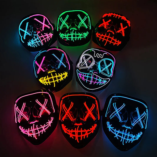Wireless Neon LED Purge Mask – Glow-in-the-Dark Halloween Cosplay, Masquerade & Party Dress-Up Mask