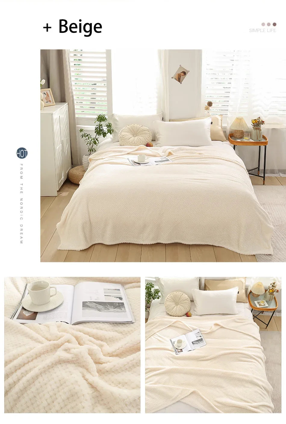 Japan-Style Coral Fleece Blanket – 300gsm Soft Fluffy Faux Fur Mink Throw, Solid & Plaid Sofa Cover & Bedspread