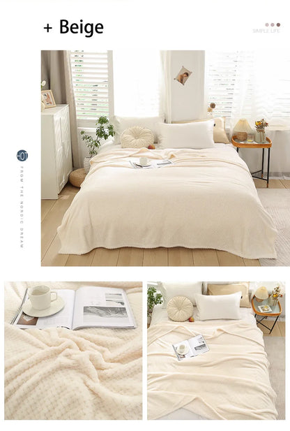 Japan-Style Coral Fleece Blanket – 300gsm Soft Fluffy Faux Fur Mink Throw, Solid & Plaid Sofa Cover & Bedspread