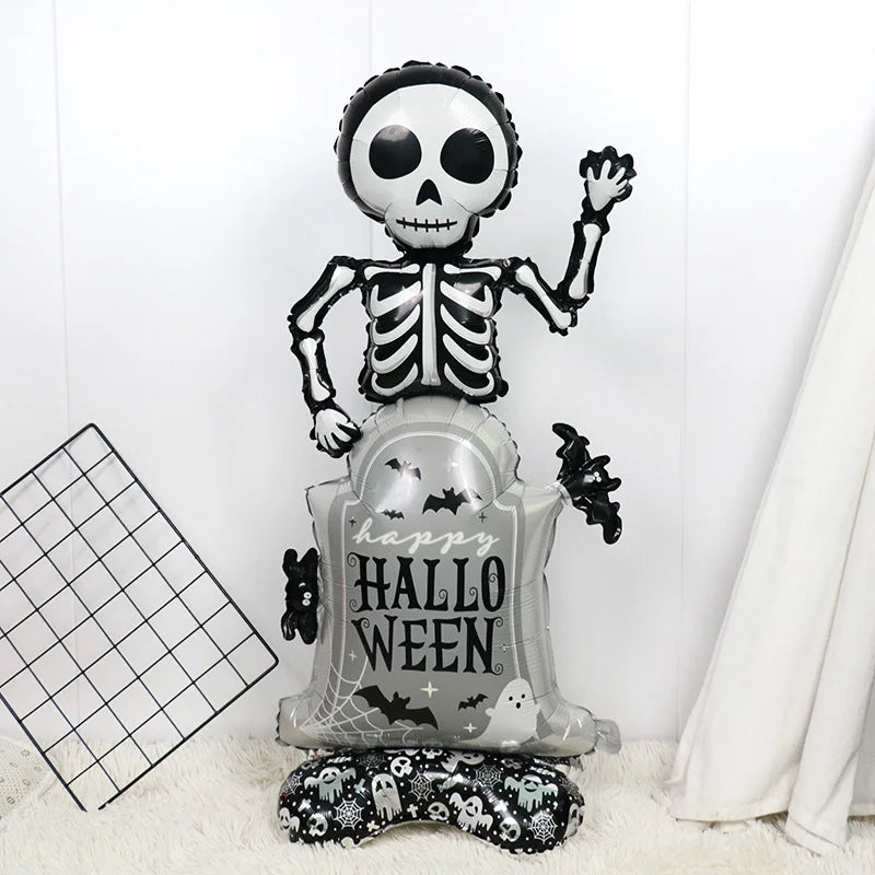 Halloween Pumpkin Castle Skeleton Foil Balloon – Standing Halloween Decoration for Party, Ghost Festival, or Home Display