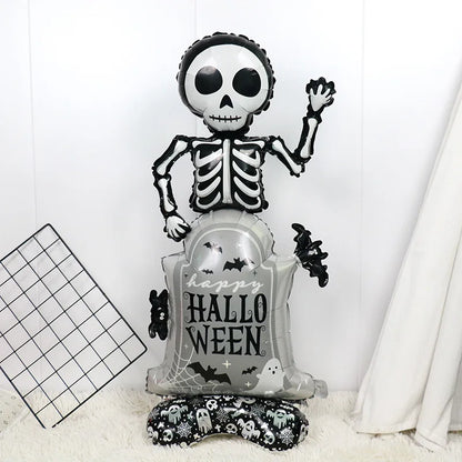 Halloween Pumpkin Castle Skeleton Foil Balloon – Standing Halloween Decoration for Party, Ghost Festival, or Home Display