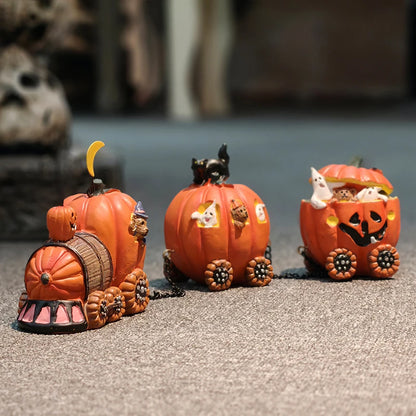 Halloween Ghost Pumpkin Car Sculpture – Creative Resin Decoration for Home, Table, and Festival Display