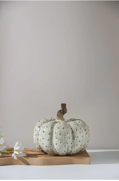 Handmade Ceramic Pumpkin Ornament – Porcelain Pumpkin Sculpture for Autumn, Halloween & Home Décor