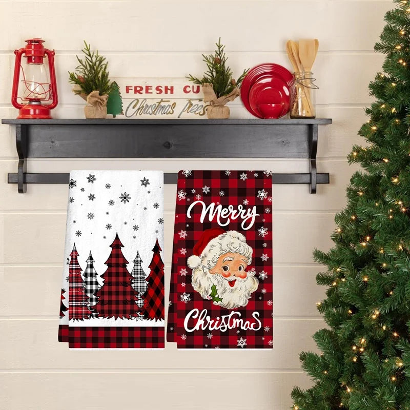 2pcs Christmas Kitchen Towels – Santa Claus Dish Towels for Home, Xmas & Holiday Décor