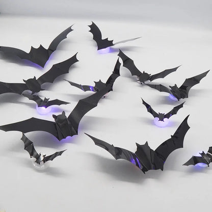 12/24PCS Halloween LED Night Light Bats – Stereoscopic Wall Decals for Party, Festival & Home Decoration