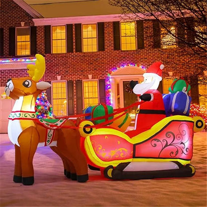 2.1m Santa and Reindeer Sleigh Inflatable with LED Lights | Festive Outdoor Decoration