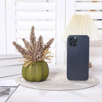 1PC Artificial Pumpkin Decoration with Foam Beads & Raffia Grass – Autumn Harvest Home, Office & Halloween Display Ornament