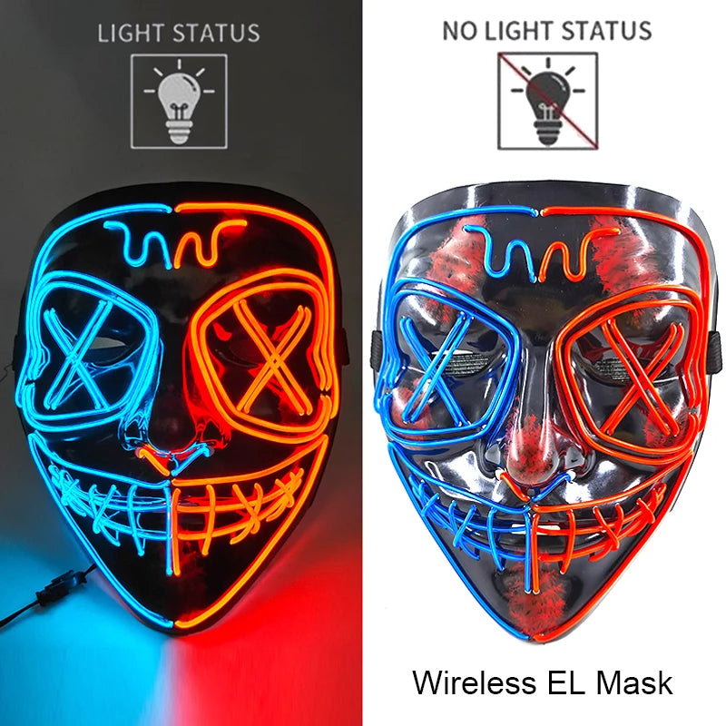 Wireless Neon LED Purge Mask – Glow-in-the-Dark Halloween Cosplay, Masquerade & Party Dress-Up Mask