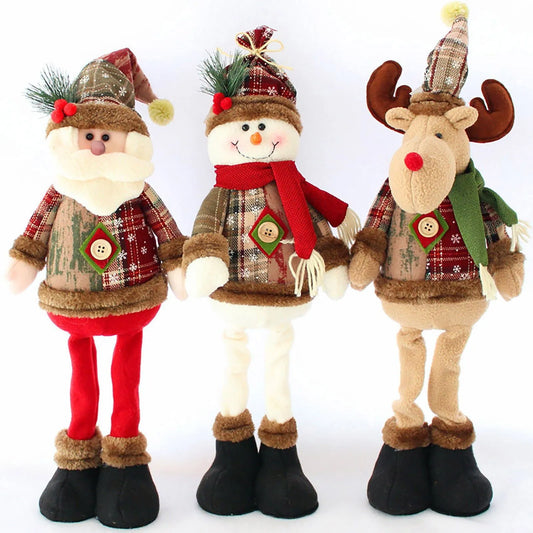 3PCS Christmas Decorative Dolls – Santa Claus, Reindeer & Snowman Holiday Doll Ornaments