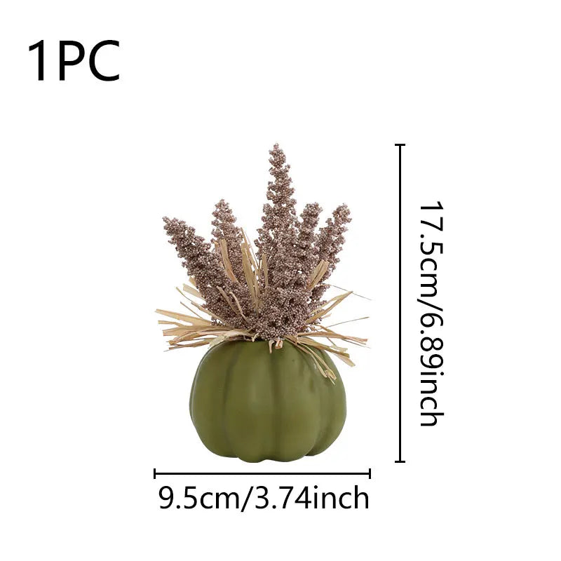 1PC Artificial Pumpkin Decoration with Foam Beads & Raffia Grass – Autumn Harvest Home, Office & Halloween Display Ornament