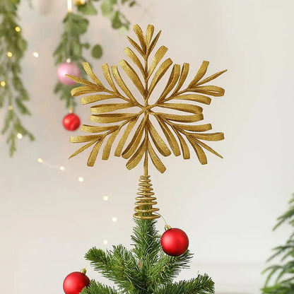 Gold Glitter Christmas Tree Topper Star Sparkling Reusable Christmas Topper Decor Iron Xmas Tree Ornament Christmas Tree