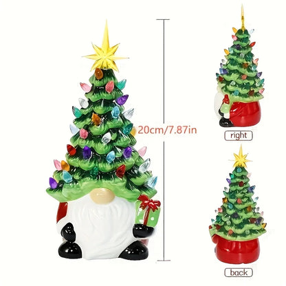 Resin Gnome Christmas Tree – 46 Multicolour LED Lights, Battery-Operated Festive Home Décor