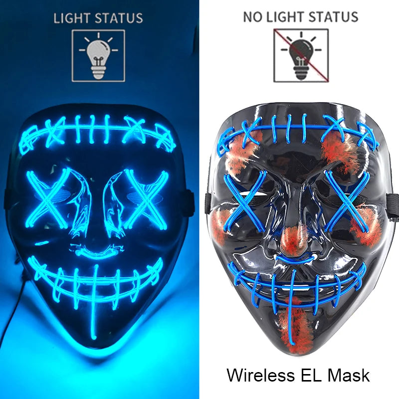 Wireless Neon LED Purge Mask – Glow-in-the-Dark Halloween Cosplay, Masquerade & Party Dress-Up Mask