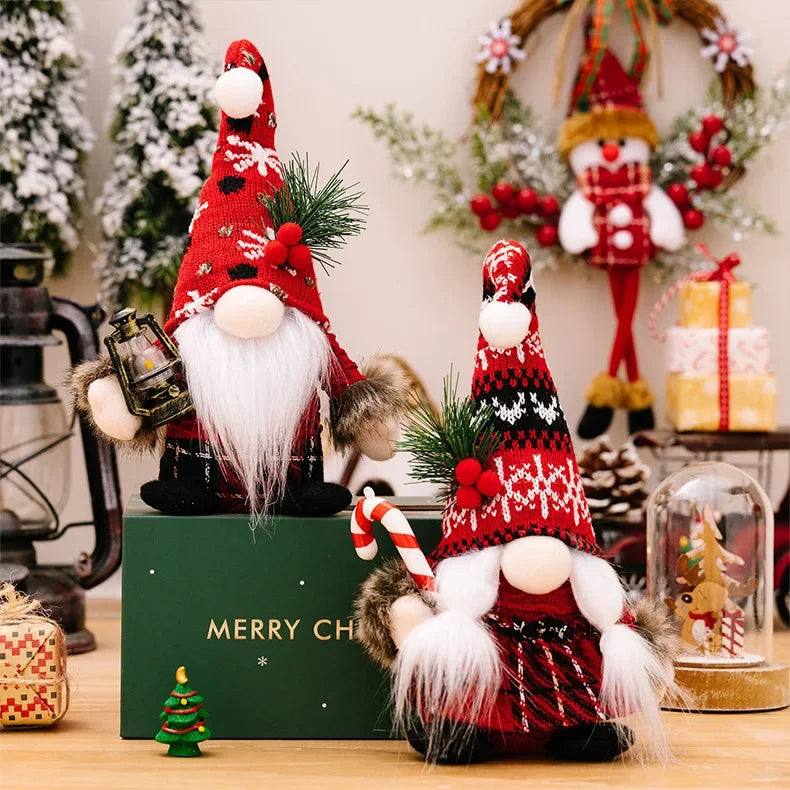 2pcs Santa Claus & Gnome Ornaments – Christmas Couple Doll Decorations for Home