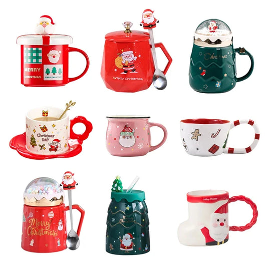 Christmas Ceramic Mugs | Santa, Elk & Snowman Coffee Cups | Festive Hot Chocolate & Gift Mug Collection