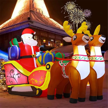 2.1m Santa and Reindeer Sleigh Inflatable with LED Lights | Festive Outdoor Decoration