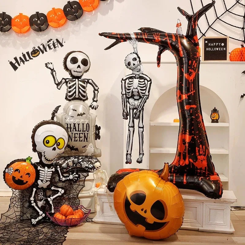 Halloween Pumpkin Castle Skeleton Foil Balloon – Standing Halloween Decoration for Party, Ghost Festival, or Home Display