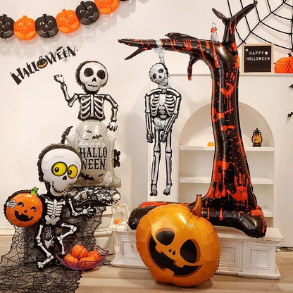 Halloween Pumpkin Castle Skeleton Foil Balloon – Standing Halloween Decoration for Party, Ghost Festival, or Home Display