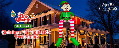 8ft Sitting Elf Christmas Inflatable with LED Lights | Festive Outdoor Decoration