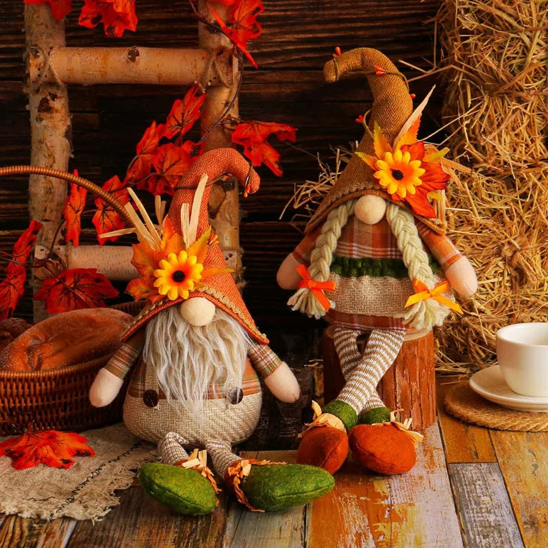 Autumn Gnome Plush Decoration – Maple Leaf & Sunflower Faceless Doll | Light-Up Fall Elf Ornament