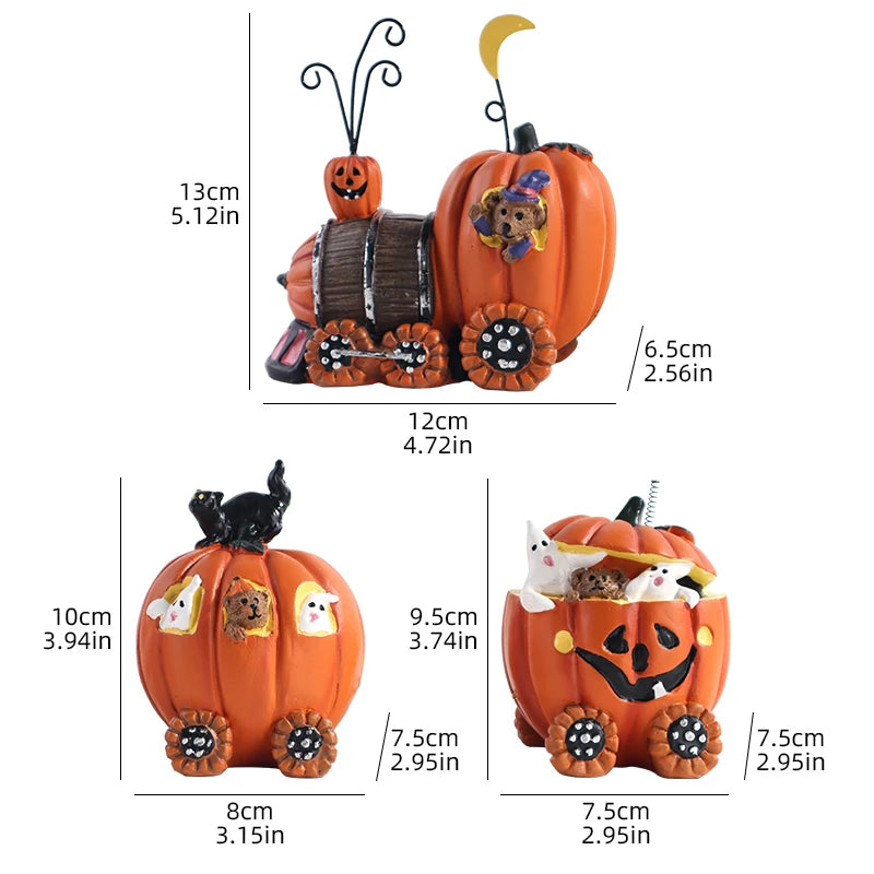 Halloween Ghost Pumpkin Car Sculpture – Creative Resin Decoration for Home, Table, and Festival Display