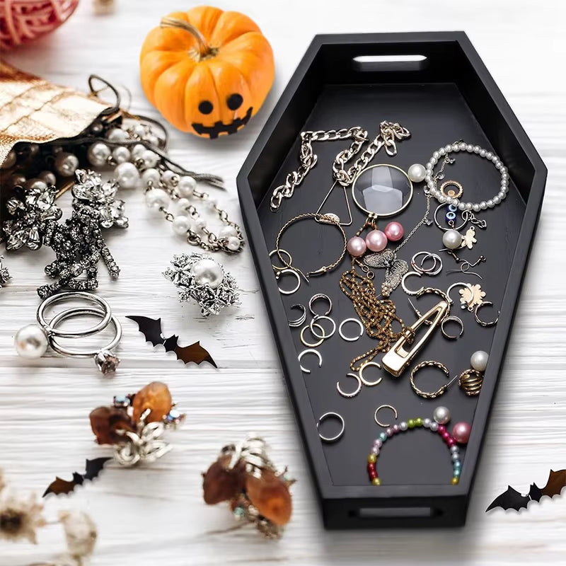 Coffin Shape Black Tray Storage Box Gothic Home Wood Tray Halloween Decoration Birthday Christmasthanksgiving Day Present Gift