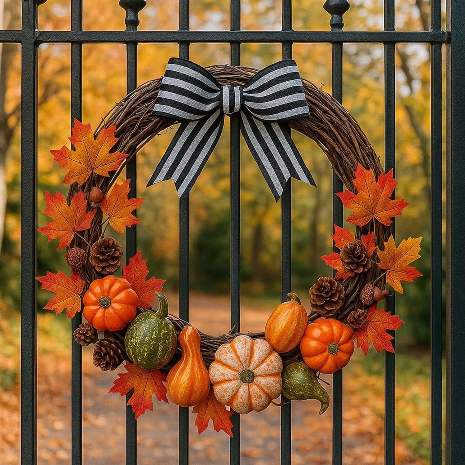 50pcs Autumn Decorations – Artificial Halloween Pumpkins & Mini Maple Leaves