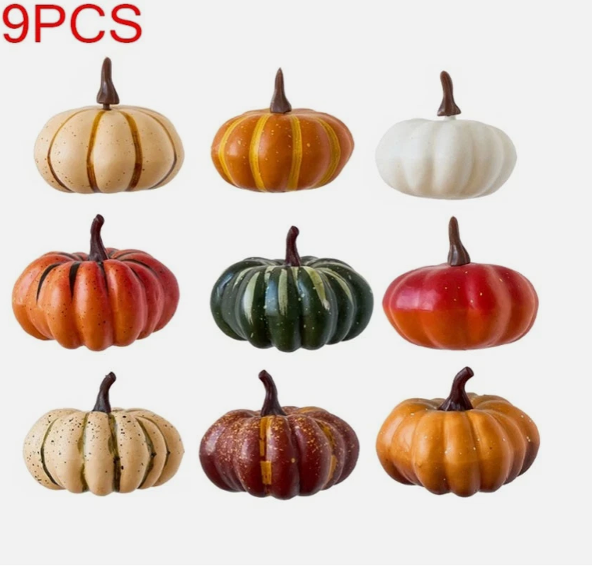 9pcs Artificial Foam Pumpkins – Faux Fall Decoration for Autumn