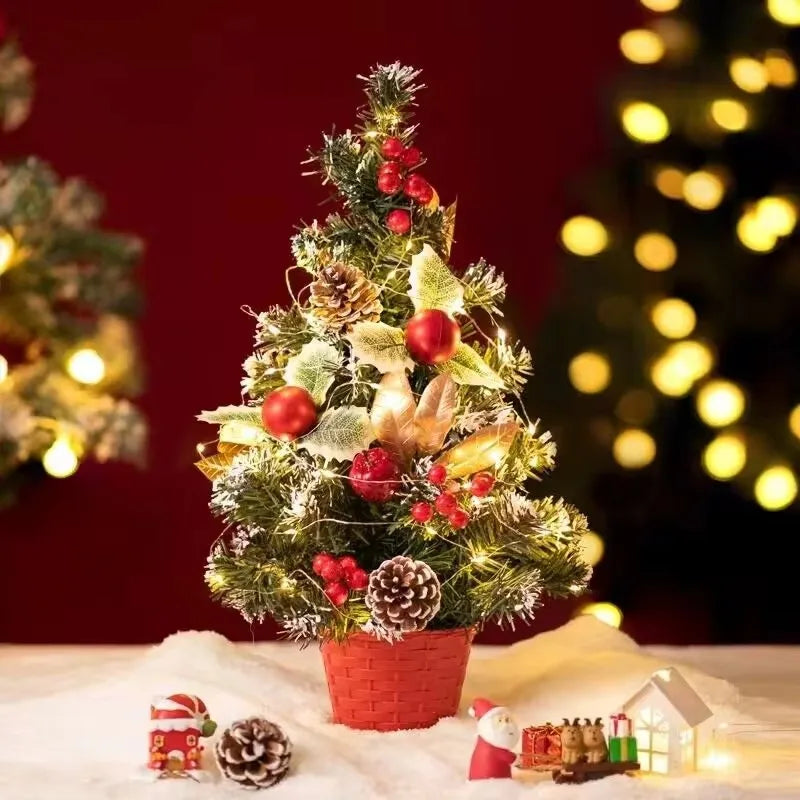 Decorative Christmas tree with lights and ornaments on a red background